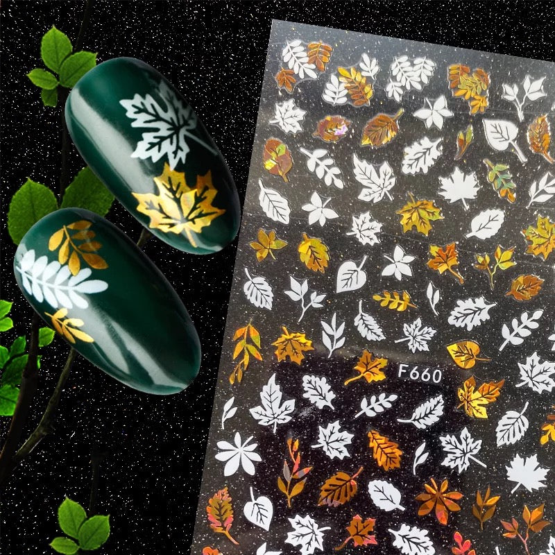 White & Gold Leaves F660 - Premier Nail Supply