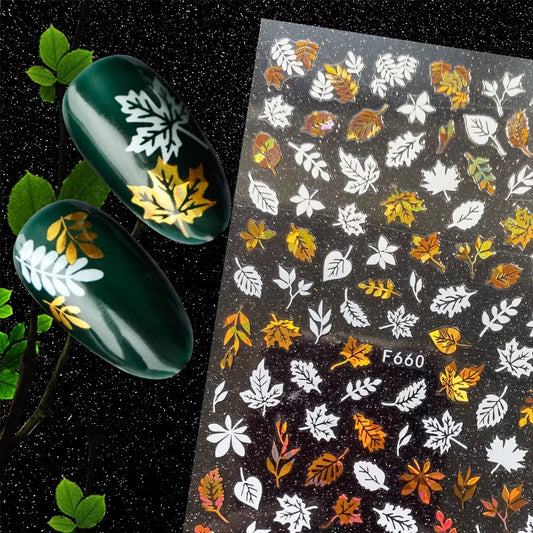 White & Gold Leaves F660 - Premier Nail Supply