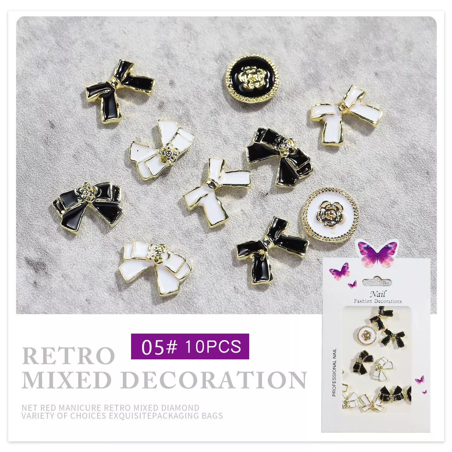 White Gold Bowl Charm Mix Black - #00342 - Premier Nail Supply