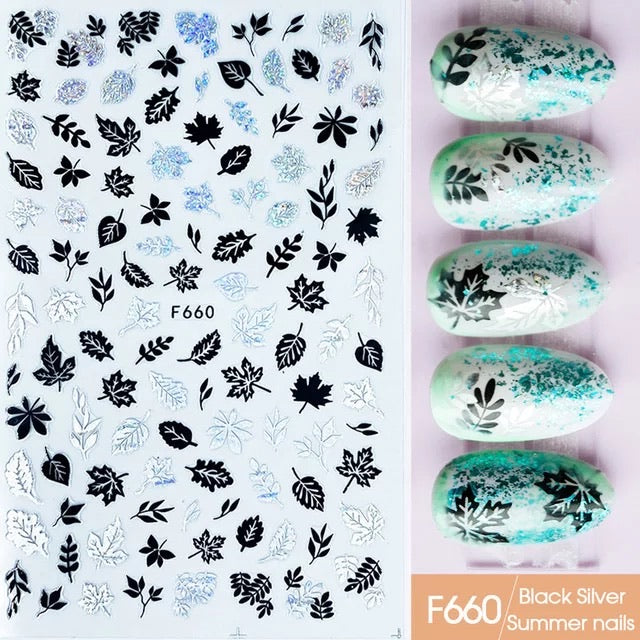 Black & Silver Leaves F660 - Premier Nail Supply