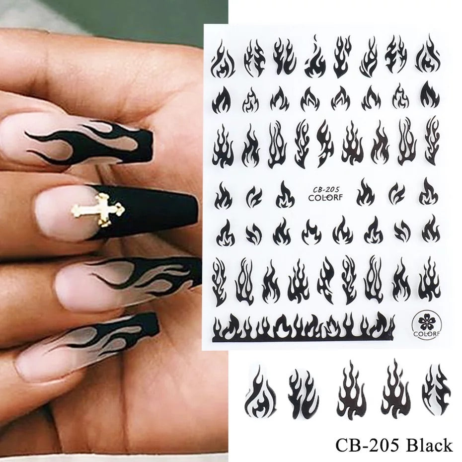 Hot Black Fires Nail Sticker CB205 - Premier Nail Supply