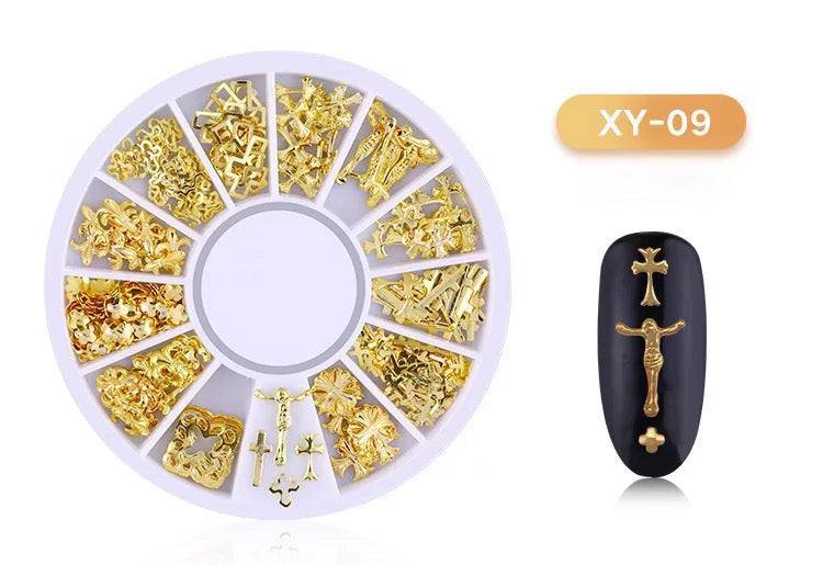 Cross Gold Charm Sequins XY9 - Premier Nail Supply