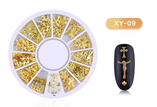 Cross Gold Charm Sequins XY9 - Premier Nail Supply