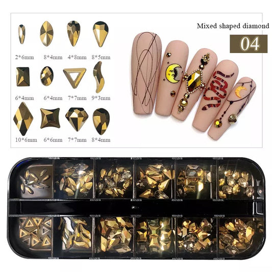 Crytal AB Gold Rhinestone Mix Shaped #4 - Premier Nail Supply