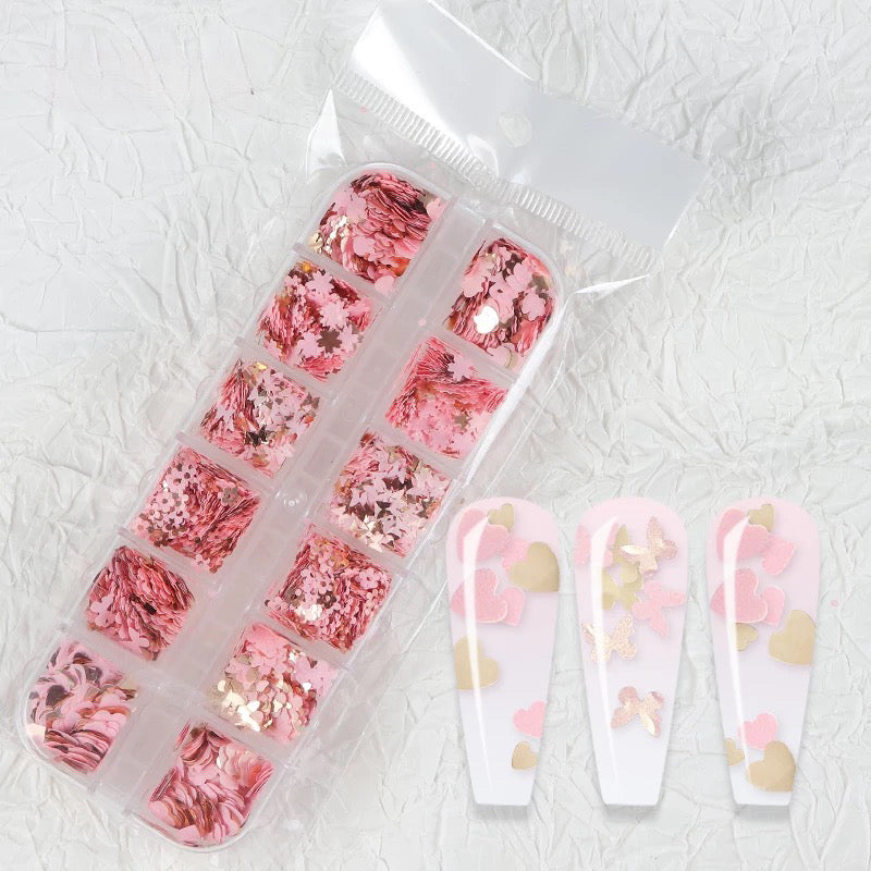 Pink Butterfly Gold Hearts Sequins #10518 - Premier Nail Supply