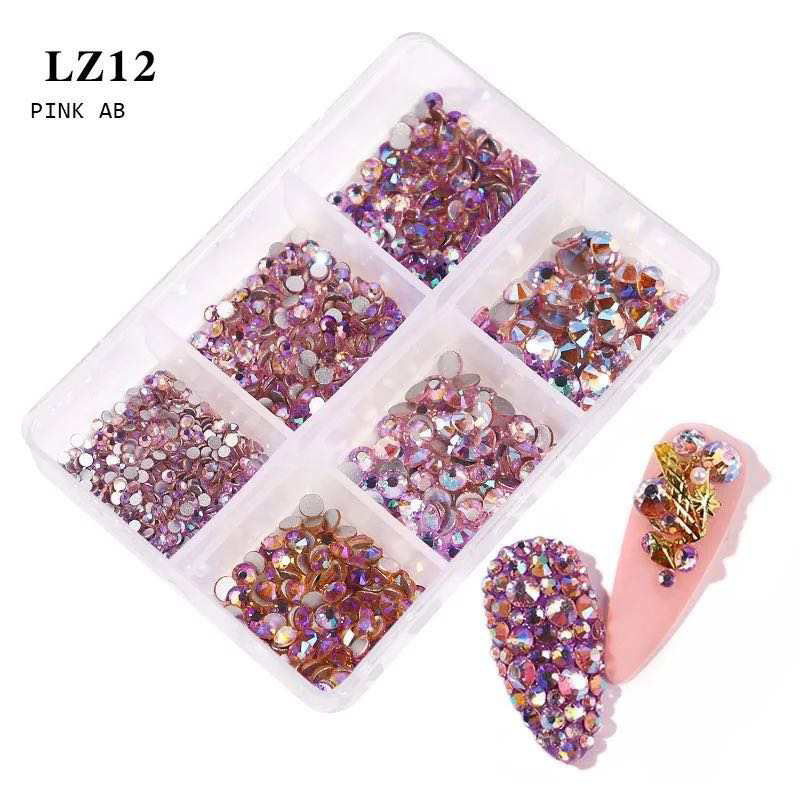 Pink AB Rhinestone Mix Size Nail Art Decoration LZ12 - Premier Nail Supply