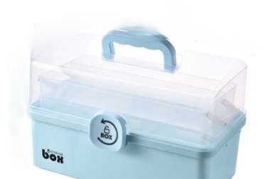 Box Organizer with 3-Tier Fold Tray,Portable Handled Art Box, Blue /White Size 11.4L - Premier Nail Supply