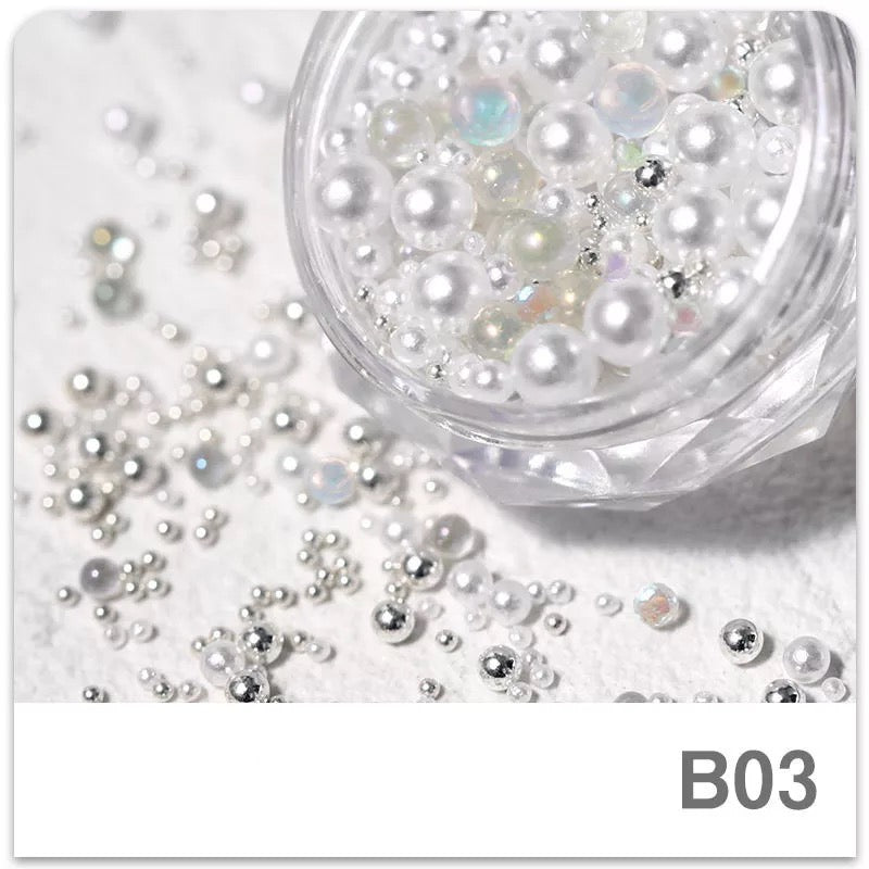 White Round Pearls Mix Beads -#01526 - Premier Nail Supply