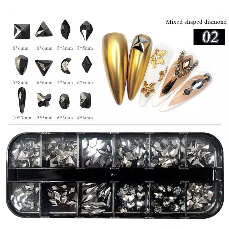 Crytal AB Black Rhinestone Mix Shaped 2 - Premier Nail Supply
