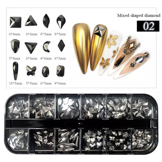 Crytal AB Black Rhinestone Mix Shaped 2 - Premier Nail Supply