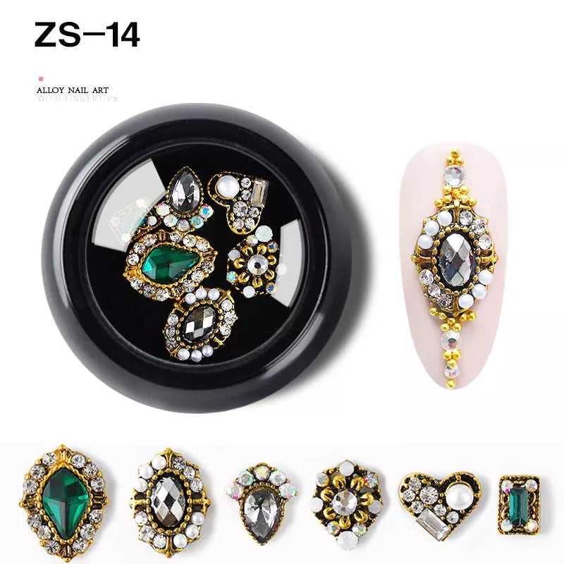 Alloy Luxury Nail Art Diamonds Crystal 6pcs Mix ZS-14 - Premier Nail Supply