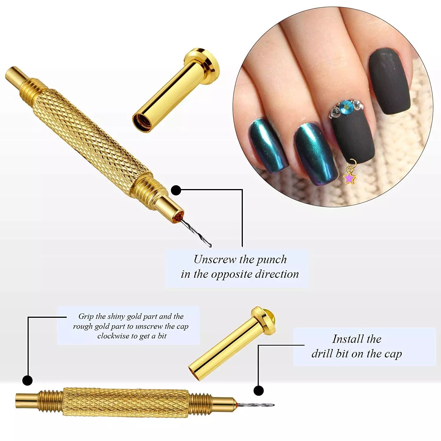 Nail Drill Gold Hand Drills for Jewelry Rings for Nail Tips,PNS