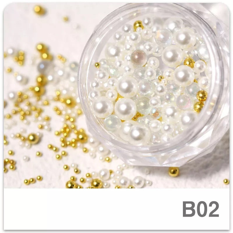 White Round Pearls Mix Beads -#01526 - Premier Nail Supply