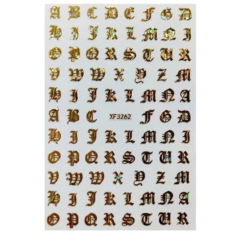 Old English Letter Gold Holographic XF3262 - Premier Nail Supply