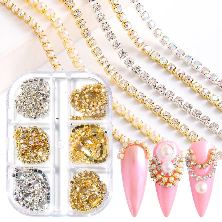 Nail Charm Metal Chains Diamond 6 Types /Box - Premier Nail Supply