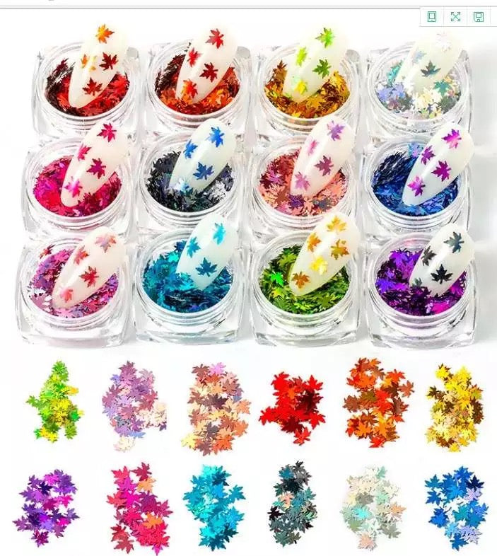 Fall Maple Leaves Nail Sequins 12colors - Premier Nail Supply