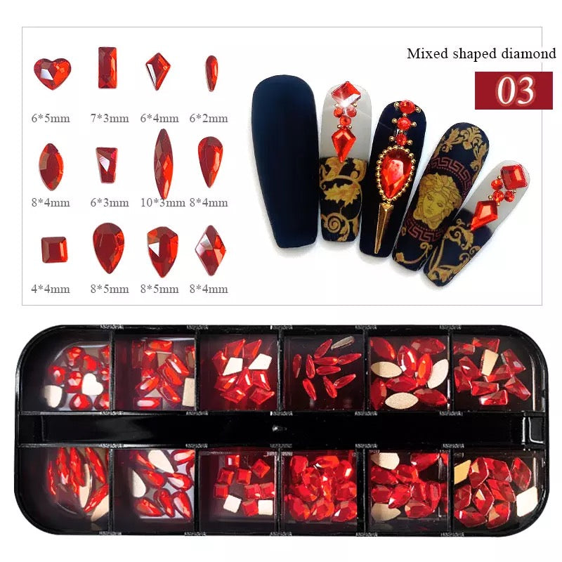 Crytal AB Red Rhinestone Mix Shaped #3 - Premier Nail Supply