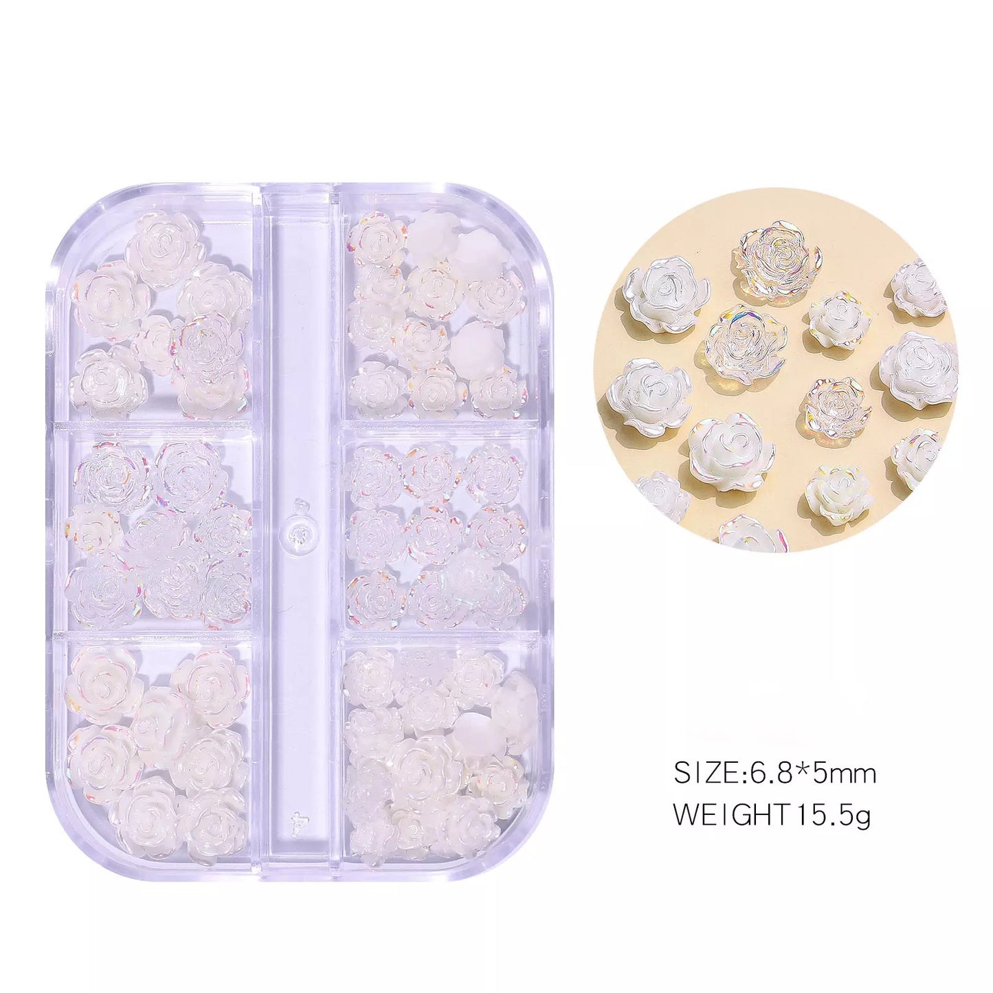 White 3D Acrylic Flower Nail Charm Mix White Aurora -#97718 - Premier Nail Supply