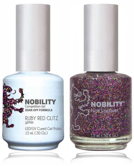 Lechat Nobility Gel Polish & Nail Lacquer - Ruby Red Glitz 0.5 oz - #NBCS069 - Premier Nail Supply