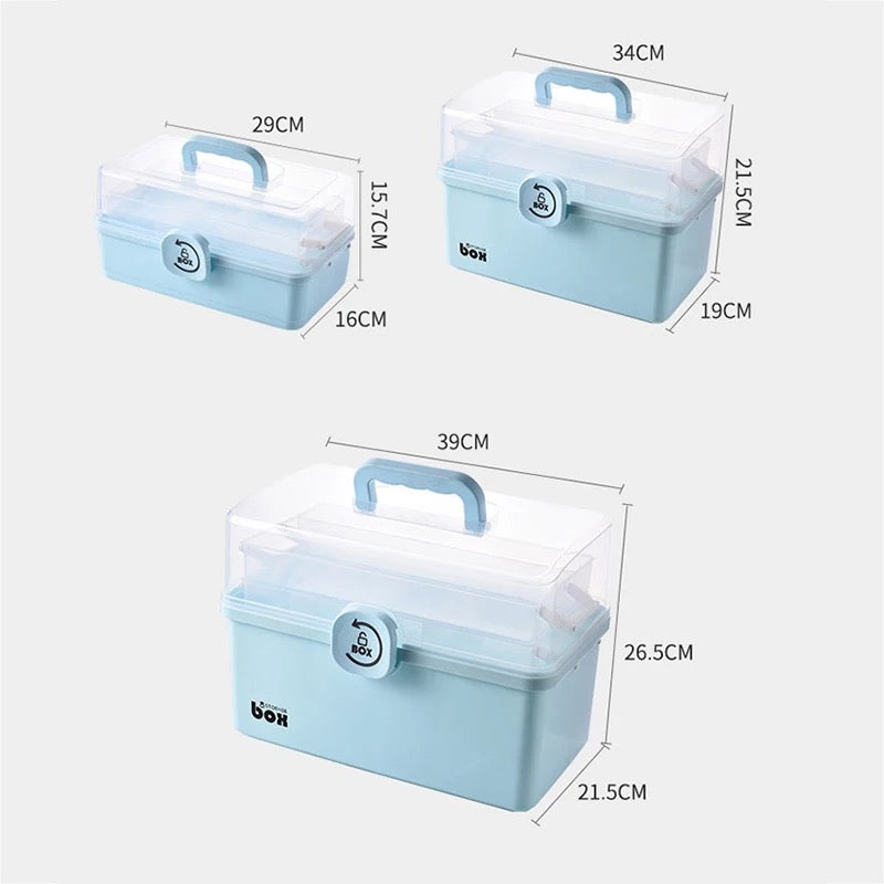 Box Organizer with 3-Tier Fold Tray,Portable Handled Art Box, Blue /White - Premier Nail Supply