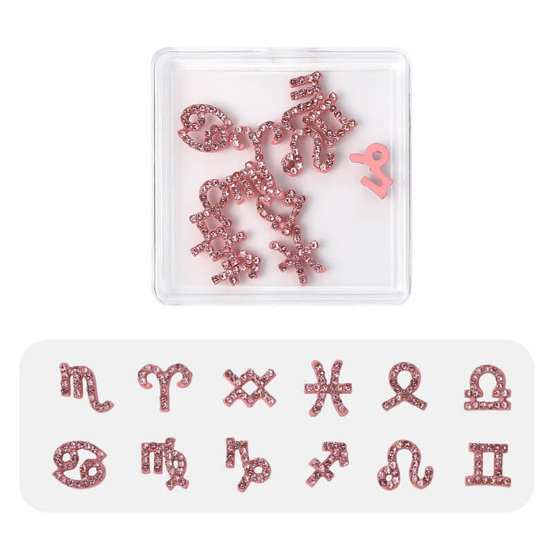 Nail Charm Pink Zodiac Rhinestone 12pcs/Box - Premier Nail Supply 