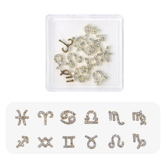 Nail Charm Gold Zodiac Rhinestone 12pcs/Box - Premier Nail Supply 