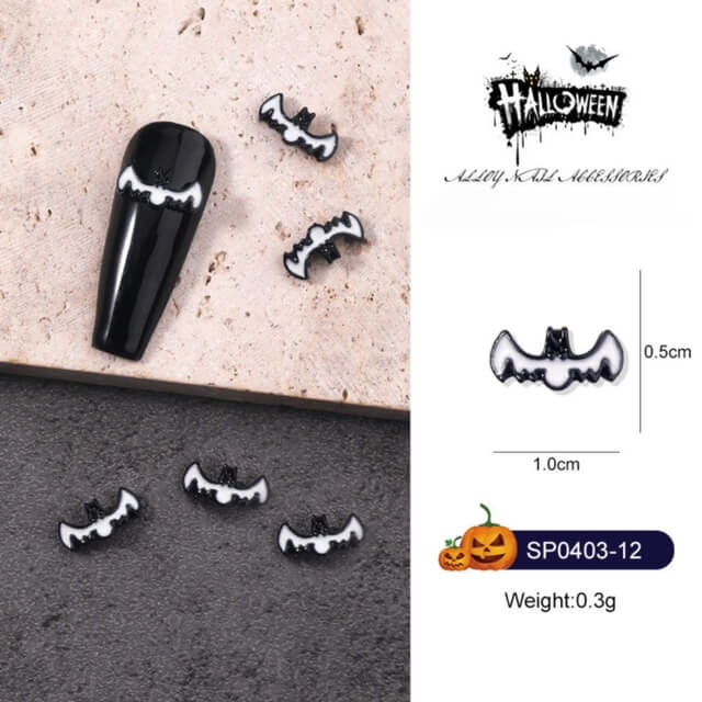 Nail Charm Halloween Bat Black and White 10pcs/Bag - Premier Nail Supply 