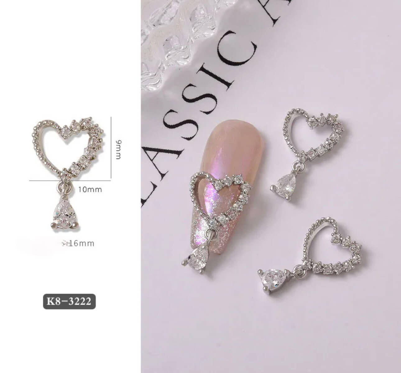 Nail Charm 3D  Diamond Heart 1 pcs/bag - Premier Nail Supply 