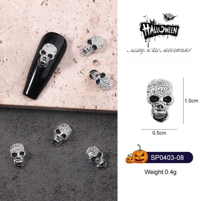 Nail Charm Halloween Skull Silver 10pcs/Bag - Premier Nail Supply 