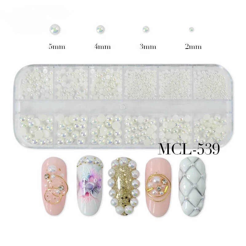 Nail Art Flat Back Half Round Beige Pearl - Premier Nail Supply 