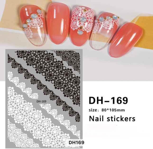 Nail Sticker Lace Black and White - DH169