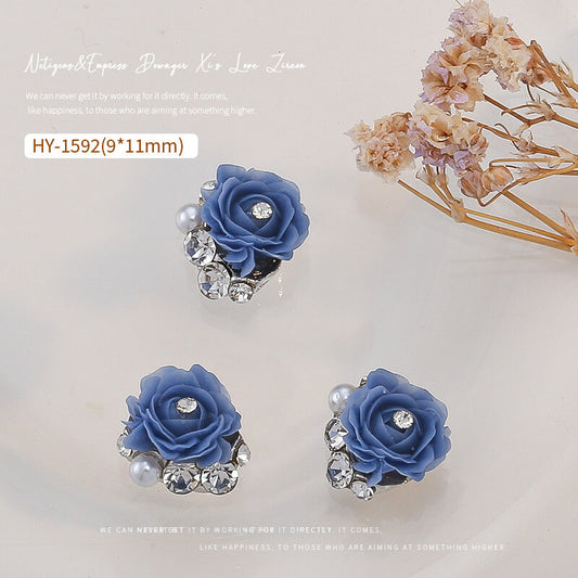 Nail Charm Blue Rose with Rhinestone 2pcs/Bag - HY1592 - Premier Nail Supply 