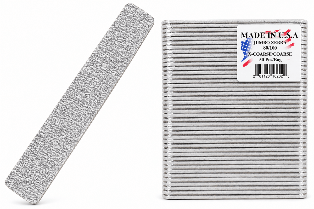 Jas - Zebra Nail File 80/100 Grit – Professional Coarse Nail File – Made in USA # 2811-22