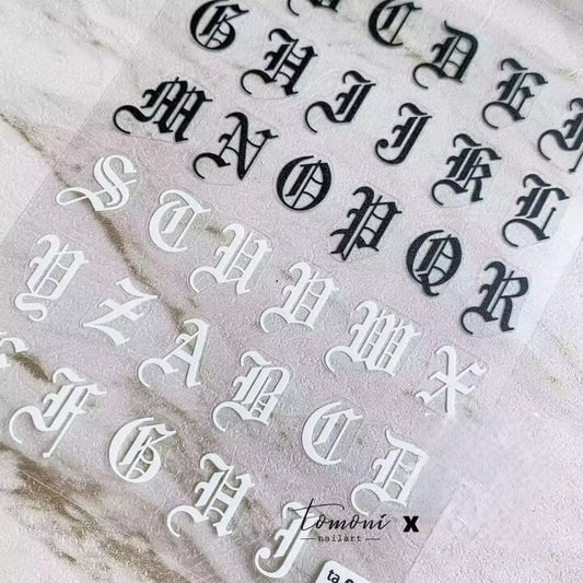 Nail Sticker - Large English Letter Black and White