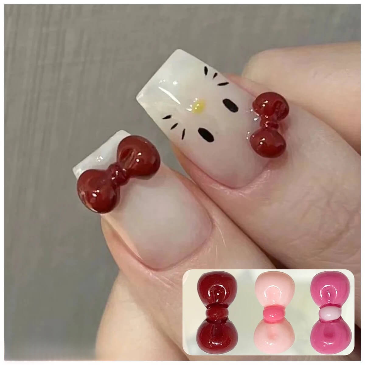 Nail Charm Hello Kittle Pink - Red Bowls 120pcs/Box