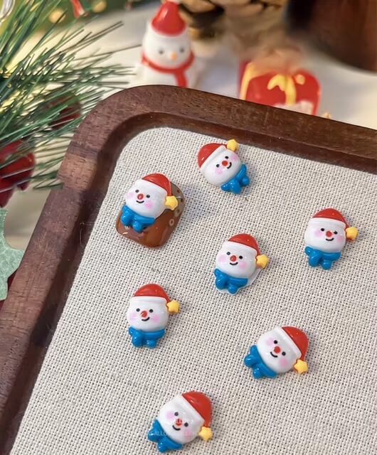 Nail Charm Snowman with Santa Hat 2pcs/Bag