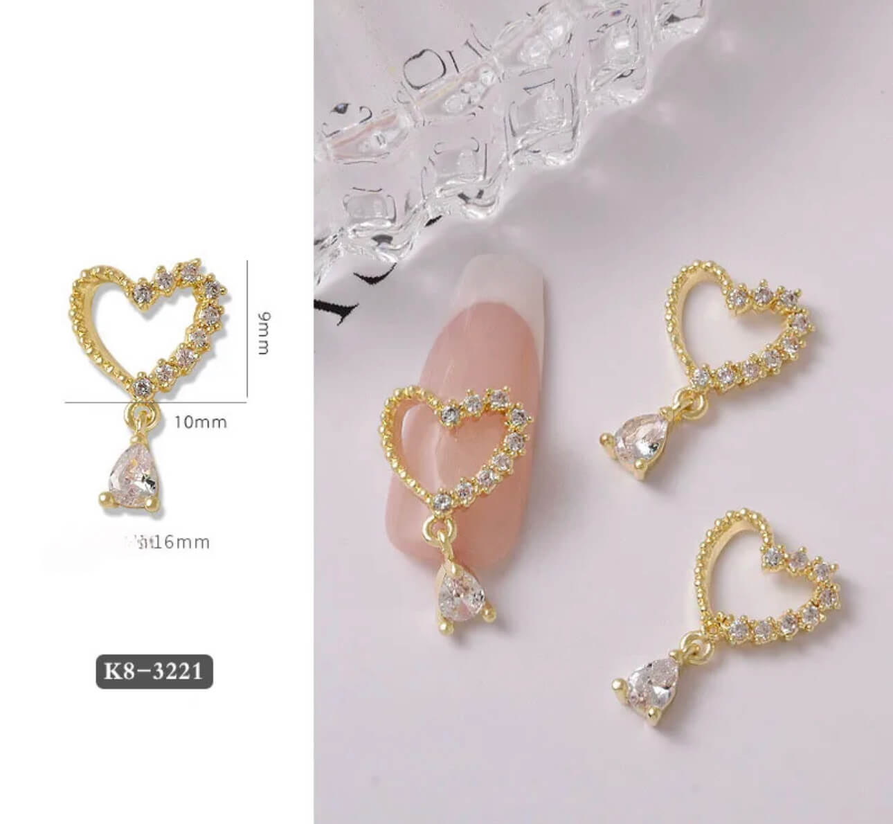 Nail Charm 3D  Diamond Heart 1 pcs/bag - Premier Nail Supply 