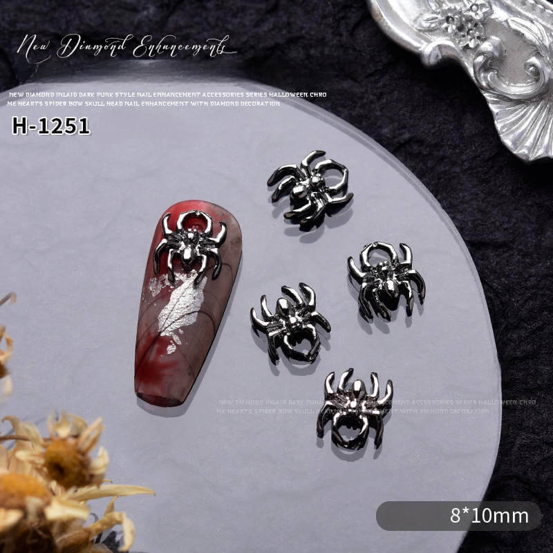 Nail Charm Halloween Spider Silver 10pcs/Bag - Premier Nail Supply 