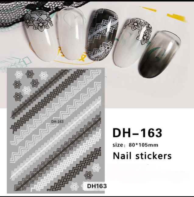 Nail Sticker Black and White Lace Strip - DH163