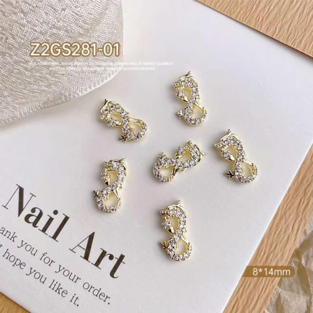 Nail Charm Gold Dragon Rhinestone 5pcs/bag - Premier Nail Supply 