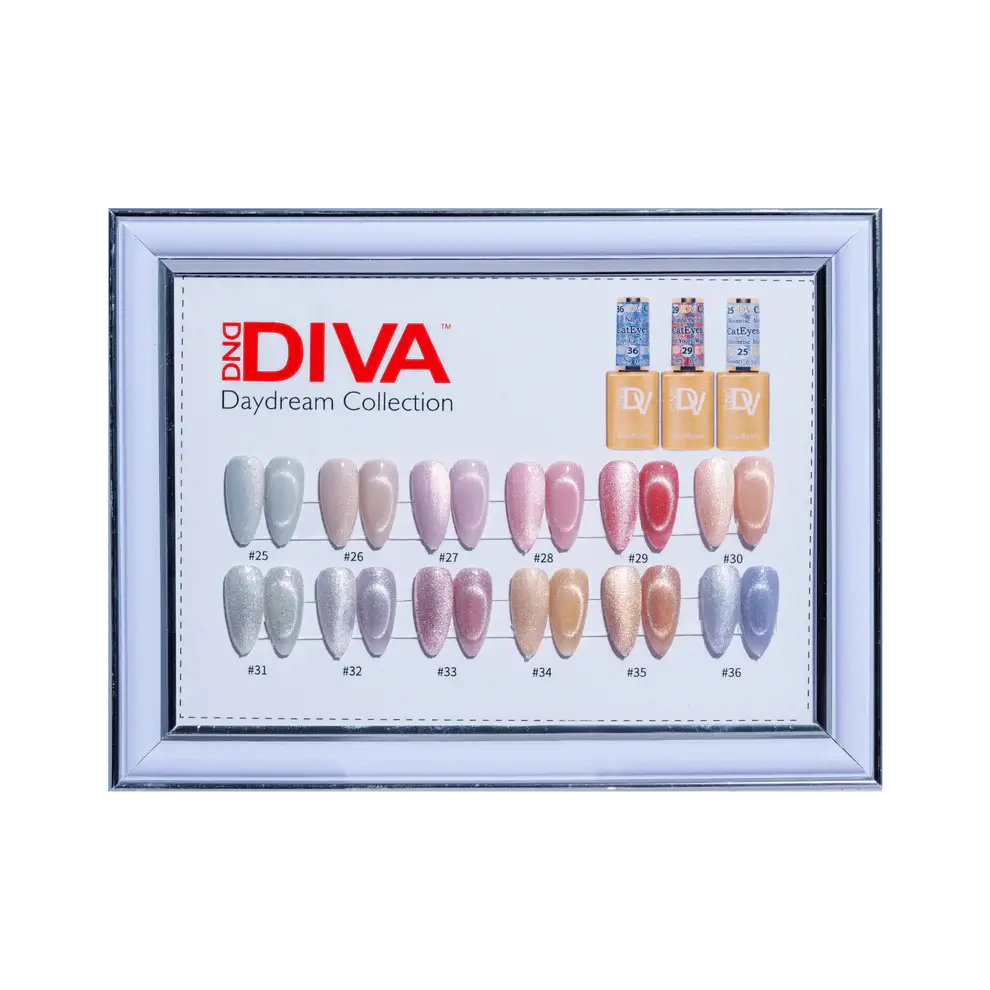 DND-DIVA Framed Color Chart — 9D Cat Eye Daydream #25 to #36