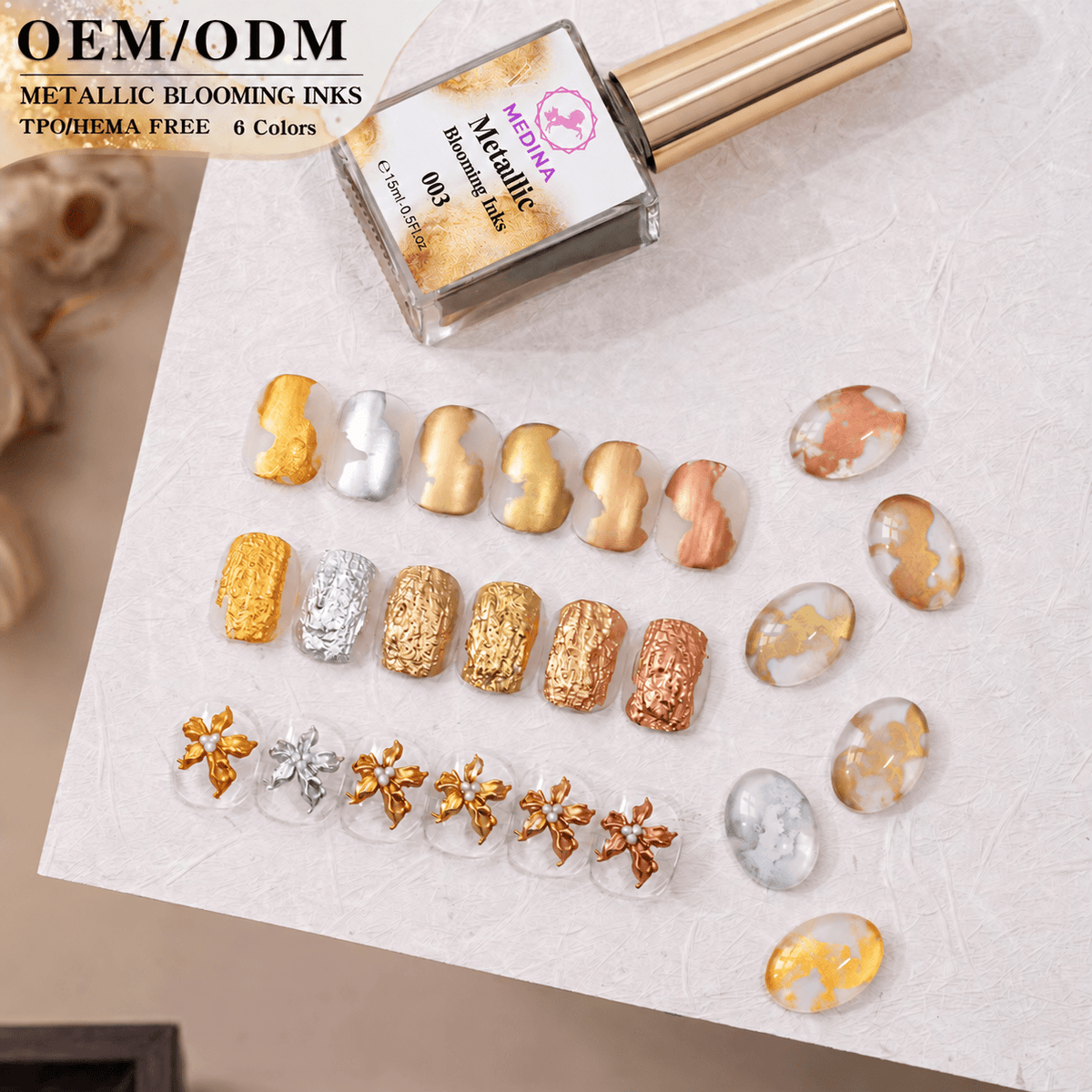 Medina 6-Color Marble Nail Art Ink Set | Metallic Blooming Ink