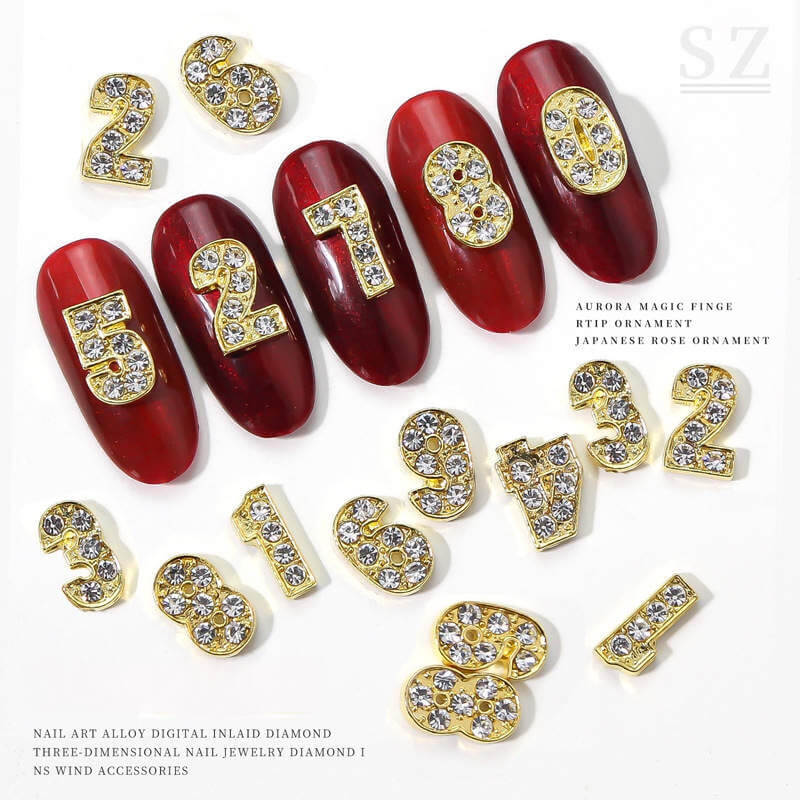 Nail Art Rhinestone Gold Number 10pcs/bag - Premier Nail Supply 