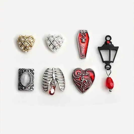 Nail Charm Halloween Coffin- Red Heart- Latten Mix 18pcs