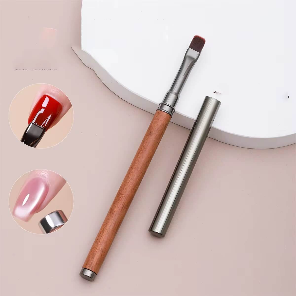 Nail Brush Dual French Wood Handle with Magnet