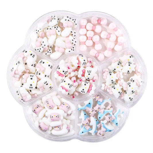 Nail Charm White and Pink with Mix Design