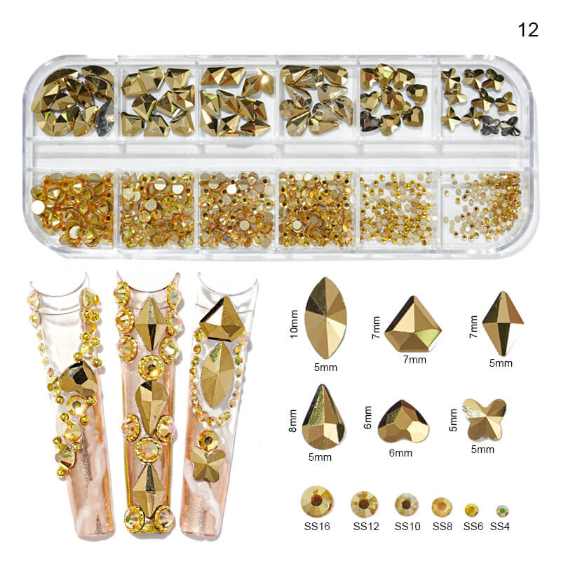 Rhinestone Crytal AB Glod Mix Shaped 12 - Premier Nail Supply 