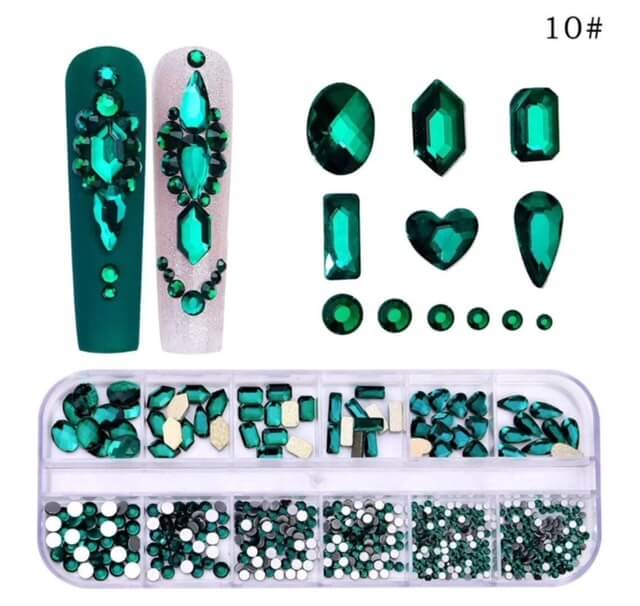 Nail Rhinestone AB Green Rhinestone Mix Shape - Premier Nail Supply 