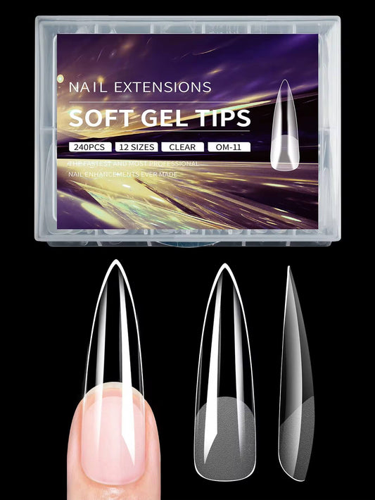 Nail Tip Press on Stiletto XX Long Extensions Soft Gel 12Sizes 240pcs #OM11