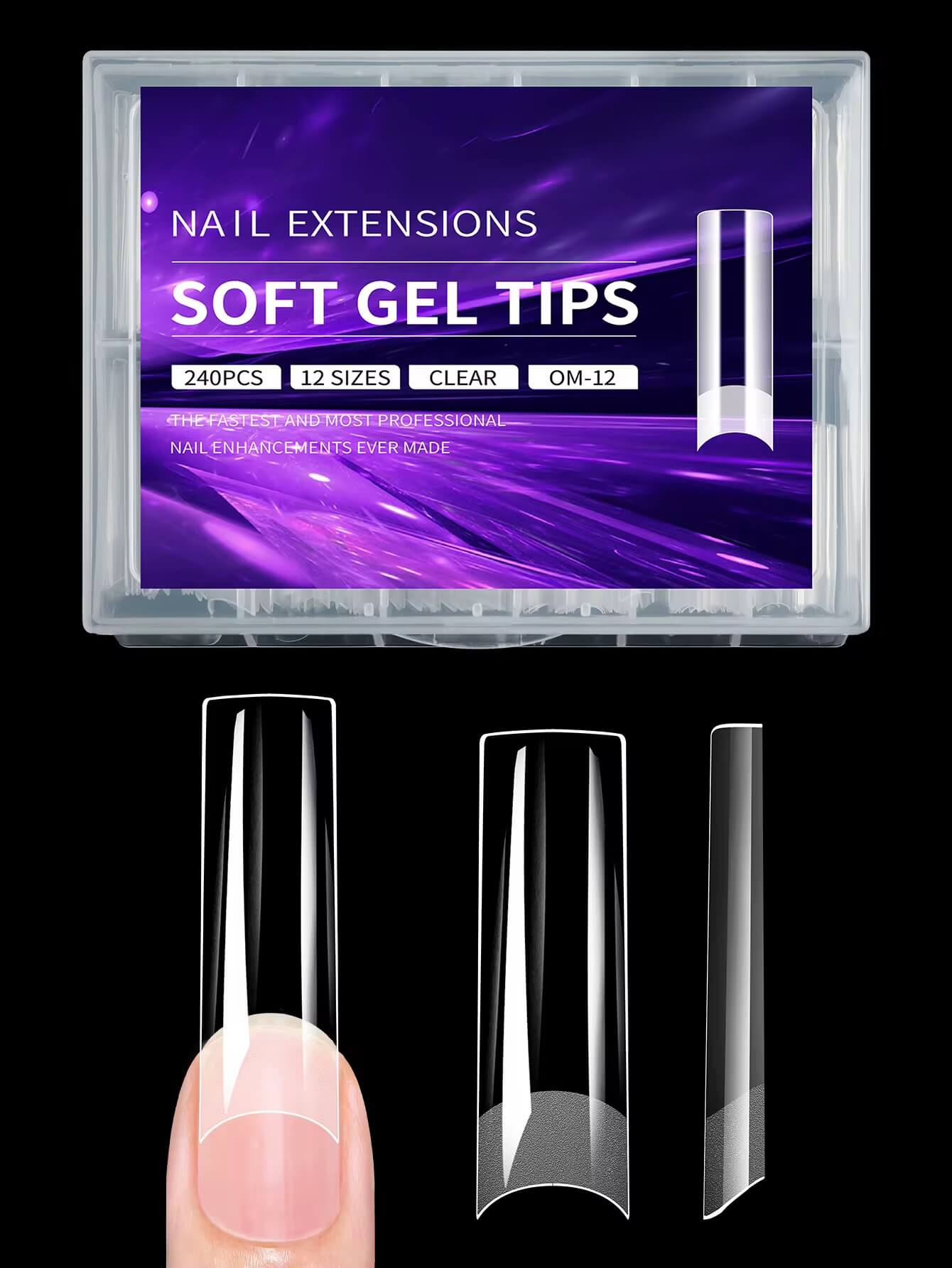 Nail Tip Extensions Square XX Long 12Sizes 240pcs #OM12